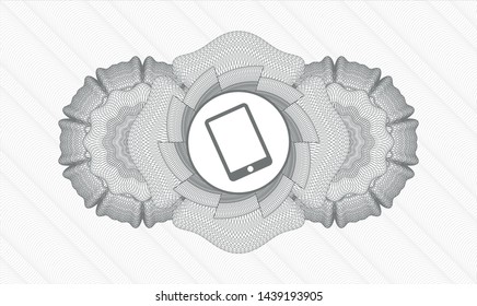 Grey rosette (money style emblem) with mobile phone icon inside