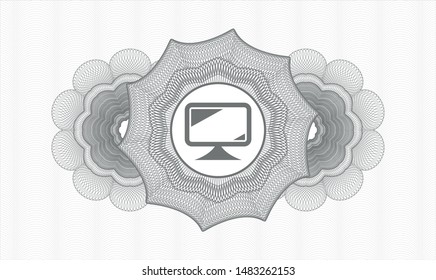 Grey rosette (money style emblem) with monitor icon inside