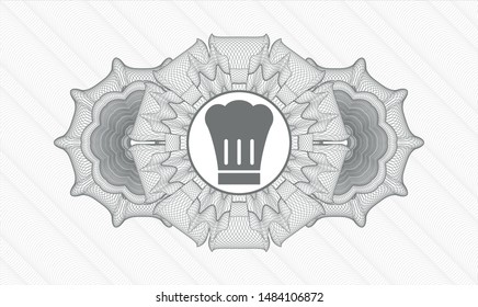 Grey rosette or money style emblem with chef hat icon inside