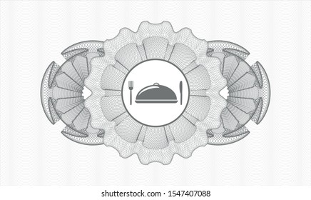 Grey rosette or money style emblem with special food icon inside