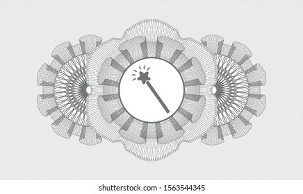 Grey rosette or money style emblem with magic stick icon inside