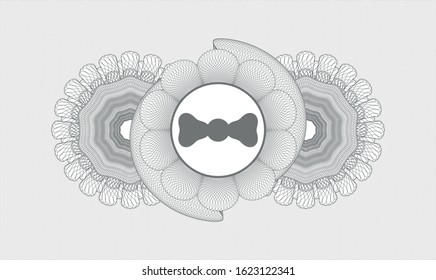 Grey rosette (money style emblem) with bow tie icon inside