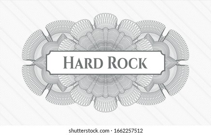 Grey rosette or money style emblem with text Hard Rock inside