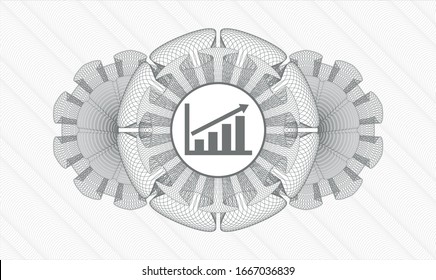 Grey rosette (money style emblem) with growth chart icon inside