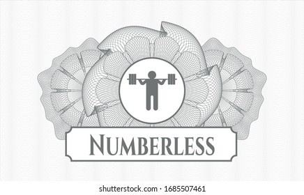 Símbolo gris de estilo rosette o dinero con icono de escudo y texto sin número dentro