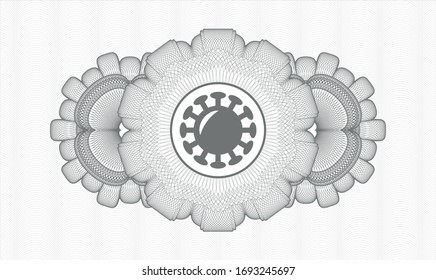 Grey rosette (money style emblem) with coronavirus icon inside