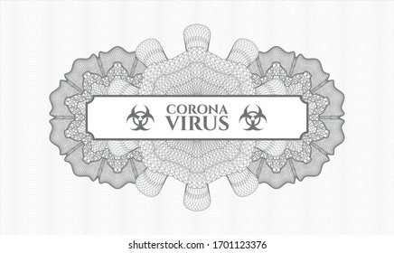 Rosette gris (emblema del estilo del dinero) con texto Coronavirus dentro