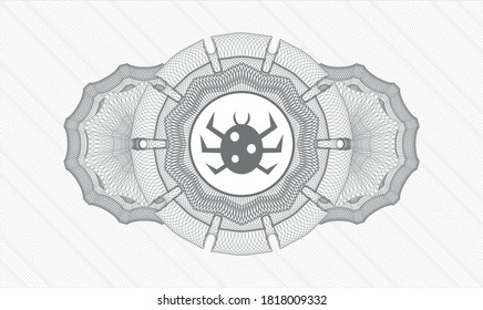 Grey rosette (money style emblem). Vector Illustration. Detailed with bug icon inside