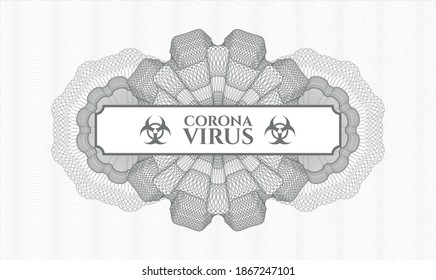 Graue Rosette (Geldstil). Vektorgrafik. Detaillierte Beschreibung mit Text Coronavirus im Inneren