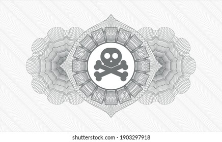 Grey rosette (money style emblem). Vector Illustration. Detailed with crossbones icon inside
