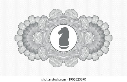 Grey rosette or money style emblem. Vector Illustration. Detailed with chess knight icon inside