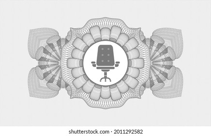Graue Rosette oder Geldstil-Emblem. Vektorgrafik. Detaillierte Angaben mit dem Bürostuhl-Symbol innen