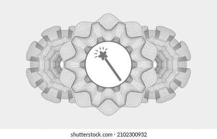 Grey rosette (money style emblem). Vector Illustration. Detailed with magic stick icon inside