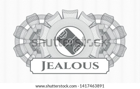 Grey rosette or money style emblem with football field icon and Jealous text inside