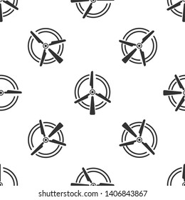 Grey Rotating wind turbine icon isolated seamless pattern on white background. Wind generator sign. Windmill silhouette. Windmill for electric power production. Vector Illustration