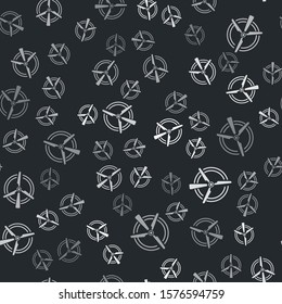 Grey Rotating wind turbine icon isolated seamless pattern on black background. Wind generator sign. Windmill for electric power production.  Vector Illustration