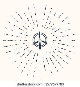 Grey Rotating wind turbine icon isolated on beige background. Wind generator sign. Windmill for electric power production. Abstract circle random dots. Vector Illustration