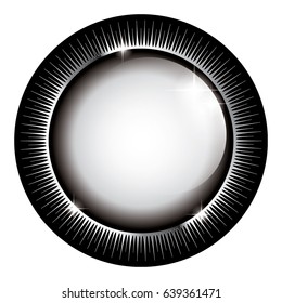 Grey round background with a black and silver frame, with space for your text. Vector illustration.