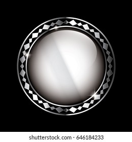 Grey round background with a black and silver frame, with space for your text. Vector illustration.