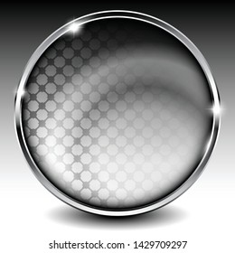 Grey round patterned background with a shiny silver frame. Vector illustration
