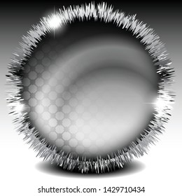 Grey round patterned background with a shiny silver frame. Vector illustration