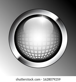 Grey round textured background with a silver frame. Vector illustration
