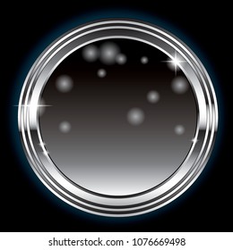 Grey round winter themed background with a silver frame, with space for your text. Vector illustration.