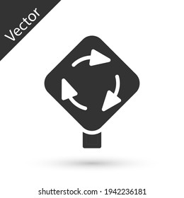 Grey Roundabout traffic icon isolated on white background. Traffic circle road sign. Vector