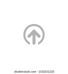 grey rounded arrow up in blue circle icon. Isolated on white. Upload icon.  Upgrade sign. North pointing arrow.