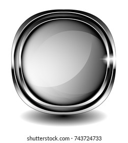 Grey rounded background with a double silver frame, with space for your text. Vector illustration.