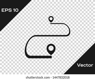Grey Route location icon isolated on transparent background. Map pointer sign. Concept of path or road. GPS navigator.  Vector Illustration