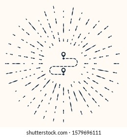 Grey Route location icon isolated on beige background. Map pointer sign. Concept of path or road. GPS navigator. Abstract circle random dots. Vector Illustration