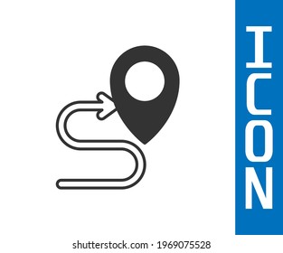 Icono de ubicación de la ruta gris aislado en fondo blanco. Indicador de mapa. Concepto de camino o camino. Navegador GPS.  Vector