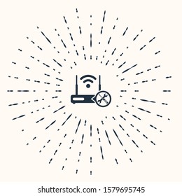 Grey Router wi-fi with screwdriver and wrench icon isolated on beige background. Adjusting, service, setting, maintenance, repair, fixing. Abstract circle random dots. Vector Illustration