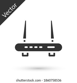 Grey Router and wi-fi signal icon isolated on white background. Wireless ethernet modem router. Computer technology internet. Vector.
