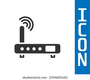 Grey Router and wi-fi signal icon isolated on white background. Wireless ethernet modem router. Computer technology internet.  Vector Illustration