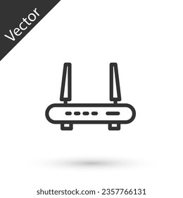 Grey Router and wi-fi signal icon isolated on white background. Wireless ethernet modem router. Computer technology internet. Vector