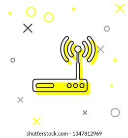Grey Router and wi-fi signal symbol line icon isolated on white background. Wireless ethernet modem router. Computer technology internet. Vector Illustration