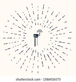Grey Router and wi-fi signal symbol icon isolated on beige background. Wireless ethernet modem router. Computer technology internet. Abstract circle random dots. Vector Illustration