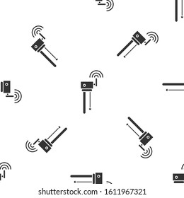 Grey Router and wi-fi signal symbol icon isolated seamless pattern on white background. Wireless ethernet modem router. Computer technology internet.  Vector Illustration