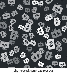 Grey Rubber flippers for swimming icon isolated seamless pattern on black background. Diving equipment. Extreme sport. Diving underwater equipment.  Vector