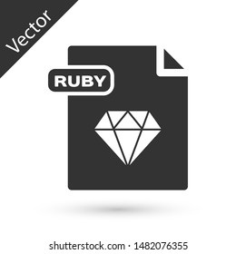 Grey RUBY file document. Download ruby button icon isolated on white background. RUBY file symbol.  Vector Illustration