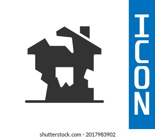 Grey Ruined House Icon Isolated On White Background. Broken House. Derelict Home. Abandoned Home.  Vector