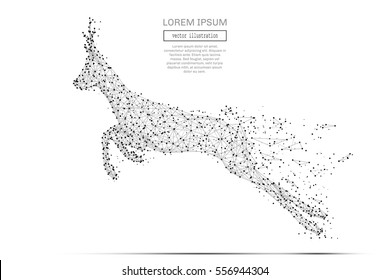 Grey run roe with polygon line on abstract background. Polygonal space low poly with connecting dots and lines. Connection structure. Vector science background.