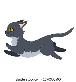 Grey running cat. FFlat style isolated illustration on white background. Editable vector graphics in EPS 8.