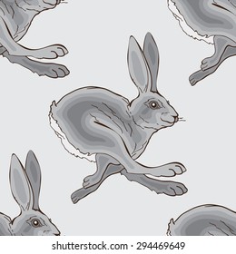 Grey running rabbit - vector pattern background image 
