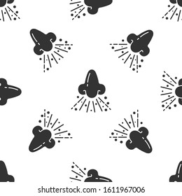 Grey Runny nose icon isolated seamless pattern on white background. Rhinitis symptoms, treatment. Nose and sneezing. Nasal diseases.  Vector Illustration