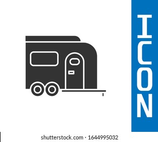 Icono del remolque del Camping Rv gris aislado en fondo blanco. Viajar a casa móvil, caravana, camper casero para viajar.  Ilustración vectorial