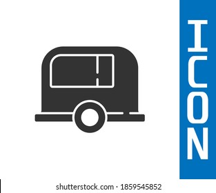 Icono del remolque de camping Rv gris aislado en fondo blanco. Viaje a casa móvil, caravana, camper casero para viajar.  Vector