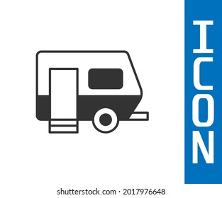Grey Rv Camping trailer icon isolated on white background. Travel mobile home, caravan, home camper for travel.  Vector